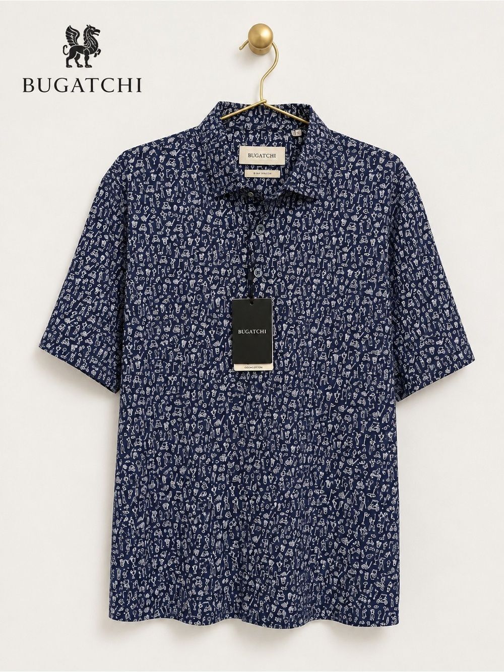 NWT Bugatchi OoohCotton 8-Way Stretch Golf Print Performance Polo Shirt XL